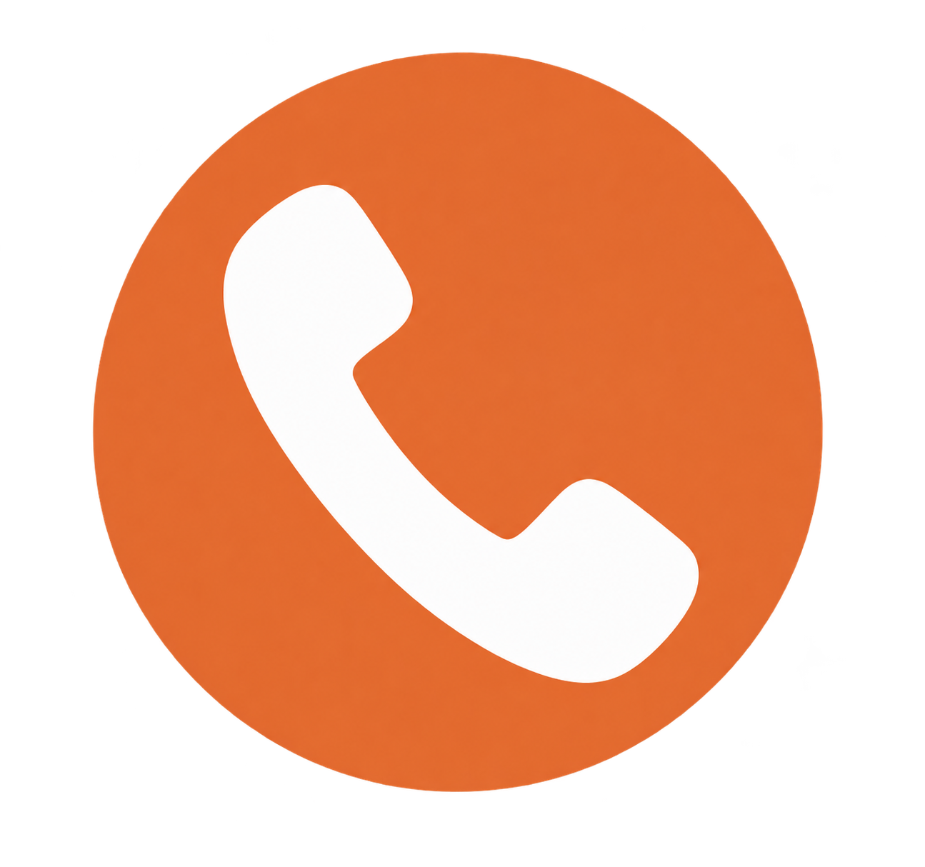 White telephone handset icon inside an orange circle on a light gray background, representing a phone or call symbol.